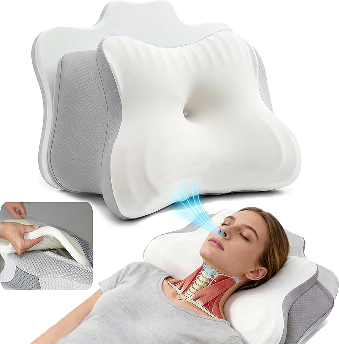 Cervical Neck Pillow for Pain Relief Traction Ergonomic Memory Foam for Side Sleepers with TMJ & Snoring Height Adjustable Orthopedic Bed Pillow for Back Sleepers Pressure Relief (Weight 150-200 lbs)