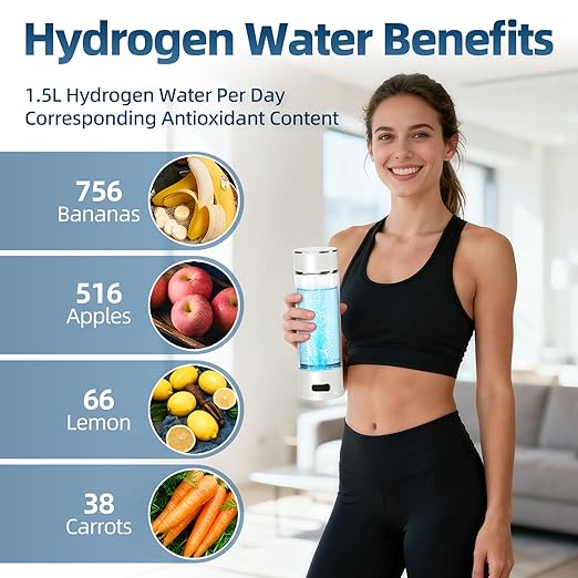 Hydrogen Water Bottle, 1500ppb Hydrogen Water Machine with SPE/PEM Technology, Alternative for Hydrogen Water Pitcher, Water Ionizer, Hydro Water Bottle for Health