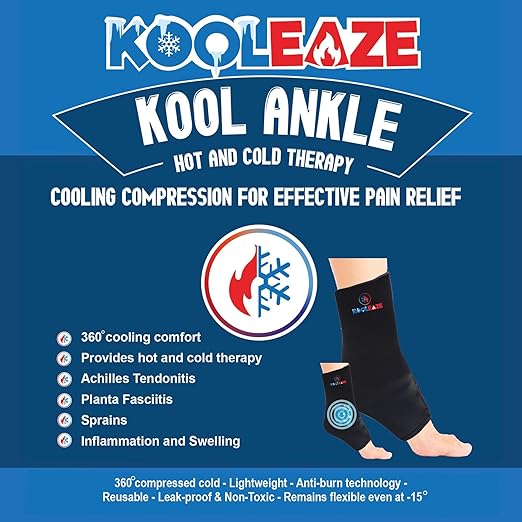 KOOLEAZE Reusable Gel Ice Pack Sleeves for Hot and Cold Therapy – Multipurpose Support | Pain Relief, Swelling Reduction, and Injury Recovery - Ankle