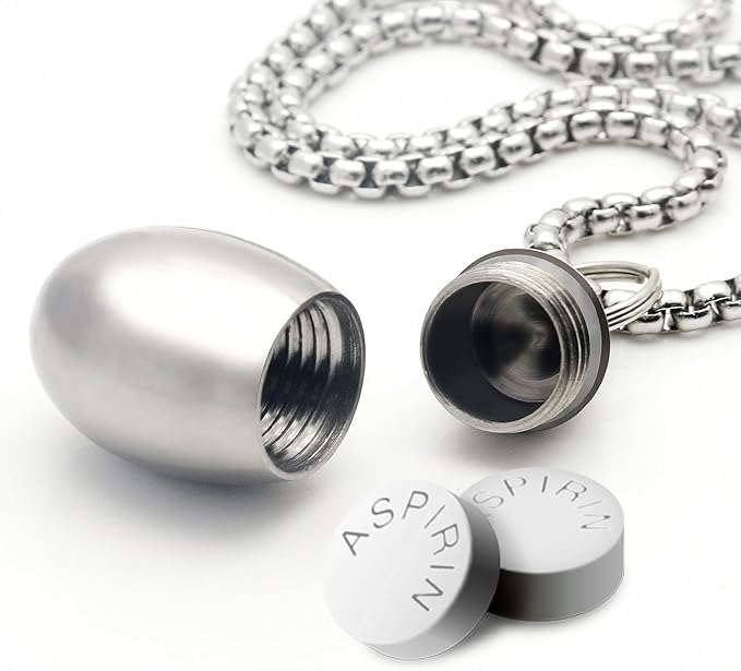 Pill Holder Necklace Nitro Pill Case Titanium Pill Container Necklace for Men Women Christmas Gifts Stocking Stuffers Waterproof Pill Holder Emergency Aspirin Small Pill Box W/Chain Tiny Fob