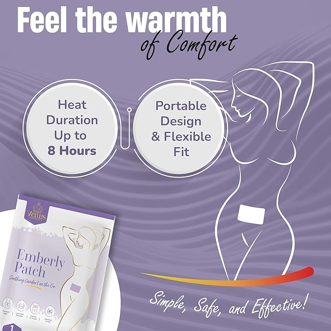 Period Cramp Relief Menstrual Patch – Heat Pads for Pain Relief & PMS | Portable Heating Pad | Emberly Self-Heating Patch for Women, Back Pain & Muscle Comfort | Adhesive, Travel-Friendly Long-Lasting