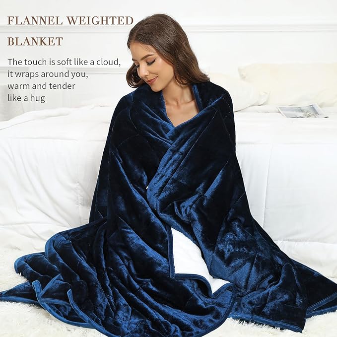 Alomidds Weighted Blanket Queen Size 15lbs 60x80 inches, Sherpa Weighted Blankets for Adults,Fluffy Warm Sherpa & Cozy Soft Flannel Thick Heavy Blanket for All-Season with Glass Beads, Navy