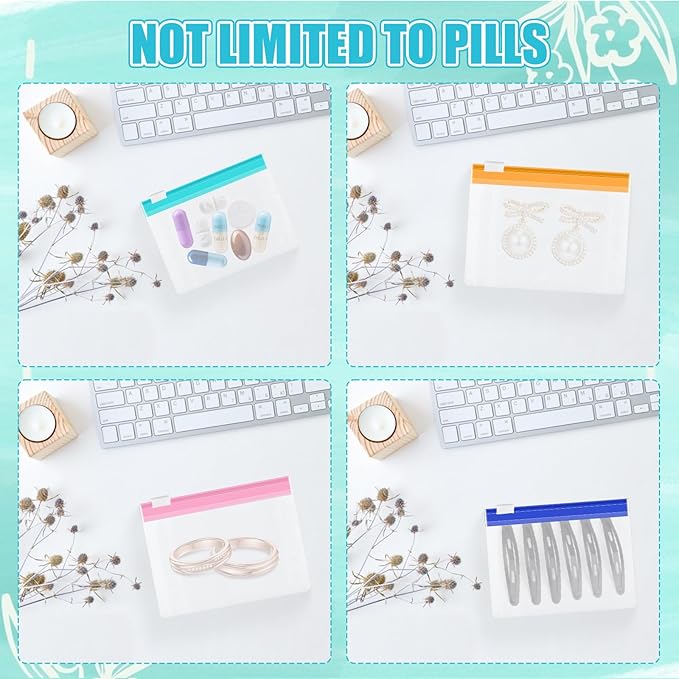 24 PCS Pill Pouches Bags, Zippered Travel Pill Organizer, Self Sealing Travel Bags for Travel Reusable Bag with Slide Lock for Small Items