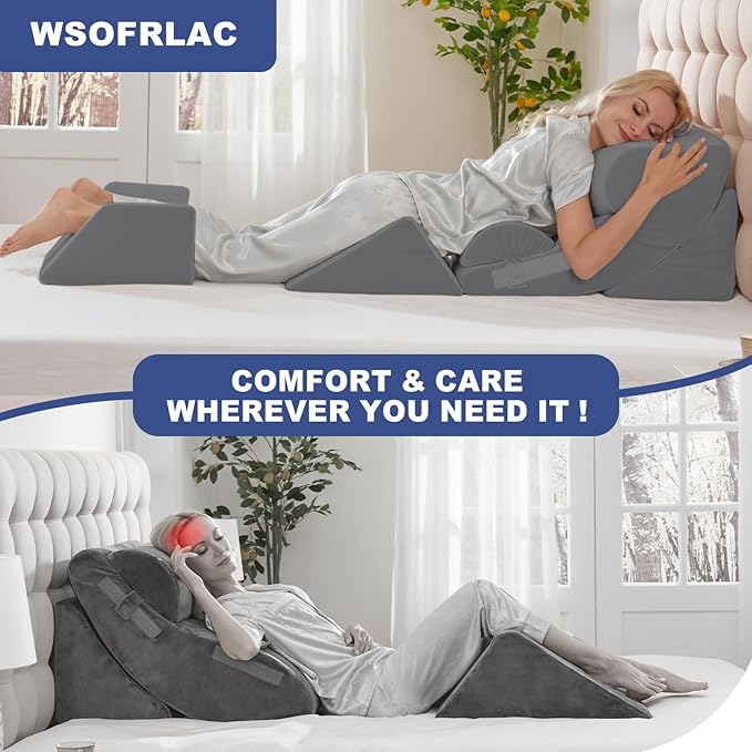6PCS Multi-Functional Bed Wedge Pillow Kit - 7-in-1 Orthopedic Support for Back/Neck/Legs, Post Surgery Recovery & Sitting Up in Bed, Post Surgery Foam for Body, Grey