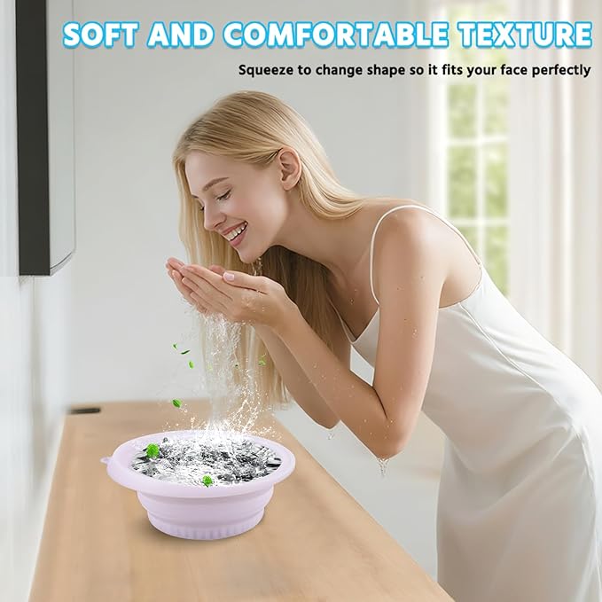 Face Tub for Ice Bath with Built-in Ice Tray – Collapsible Silicone Facial Ice Bath Bowl for Cold Plunge Therapy, Skin Tightening & Acne Relief – Portable Spa Tool for Home & Travel(Purple)