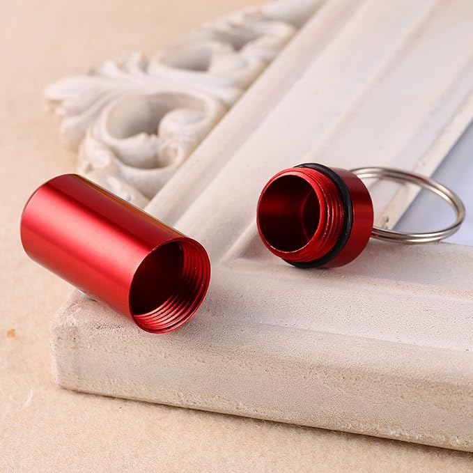 Small Portable Box Keychain, Aluminium Alloy Mini Organizer Case Container for Purse,Waterproof Metal Holder Bottle for Outdoor Camping Travel(Red)
