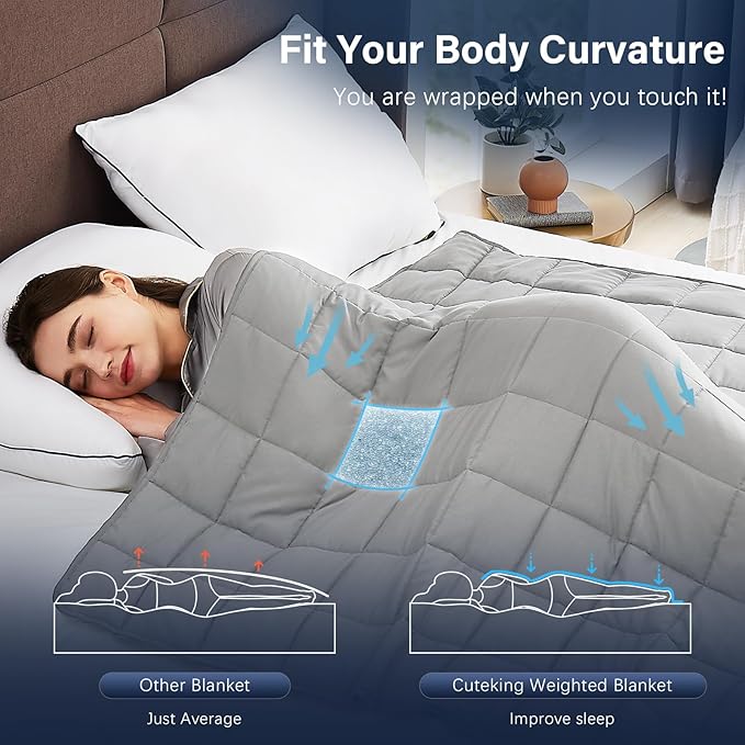 CuteKing Weighted Blanket for Adults: Weighted Blanket with Premium Glass Beads - Breathable Heavy Blanket for Comfort Sleep - Thick Blanket for Adult All Season (20lbs, 60"x80", Light Grey)