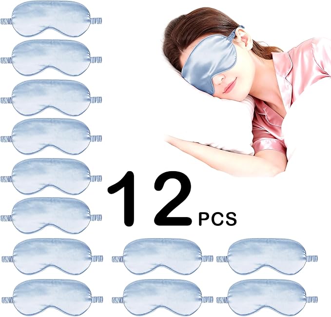 12PACK Silky Sleep Masks Satin Eye Mask Silk Eyes Cover for Sleeping Blackout Eyeshades Soft Blindfold Travel Nap Gifts
