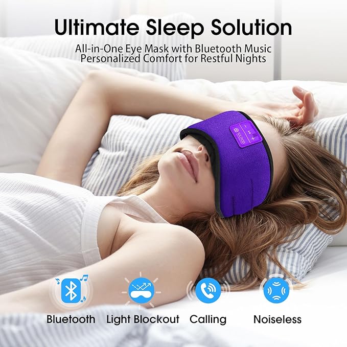 LOVE EYE Sleep Headphones Bluetooth 5.4 Sleeping Eye Mask Wireless Music Earphones with HD Speakers for Side Sleepers Total Blackout Cotton Mask for Travel, Home, Office, Unique Gifts