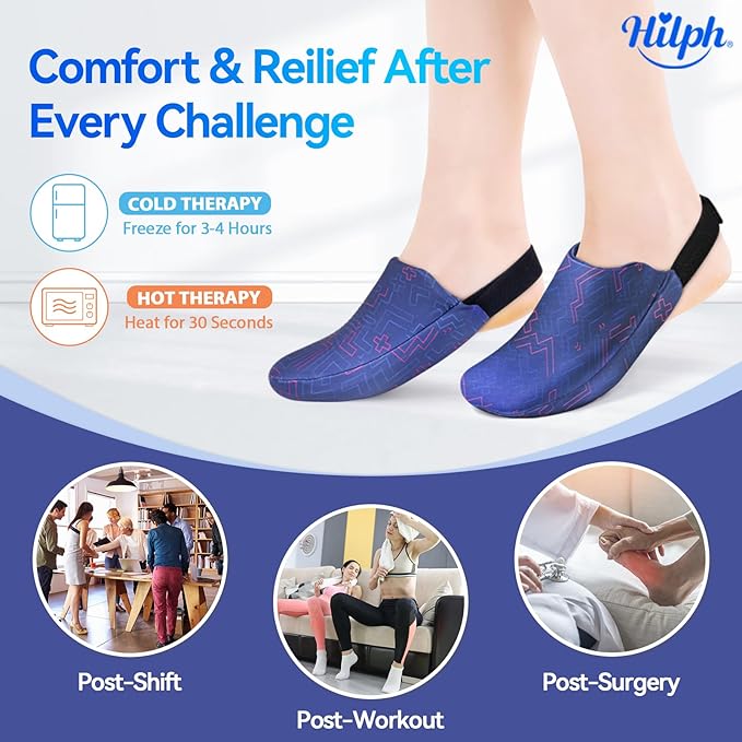 Hilph 1 Pair Foot & Toe Ice Pack Wrap for Broken Toes & Surgery Recovery, Wearable Forefoot Gel Ice Pack Cold Therapy Sock with Strap for Hammer Toe Injuries Reusable, Gout, Blue