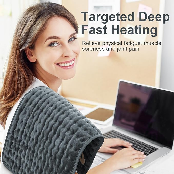 Heating Pad for Back, Electric Heating Pads for Cramps/Abdomen/Waist/Shoulder with 6 Heat Settings and Auto-Off, Moist/Dry Heat pad, Mothers Day Gifts for Mom Women Wife Grandma, 12" x 24"(Dark Grey)
