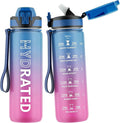Water Bottle with Straw, 27oz Motivational Water Bottles with Time Marker to Drink, Tritan BPA Free, 750ml Sports Water Bottle with Carry Strap LeakProof for School Fitness Outdoor (1Pack)