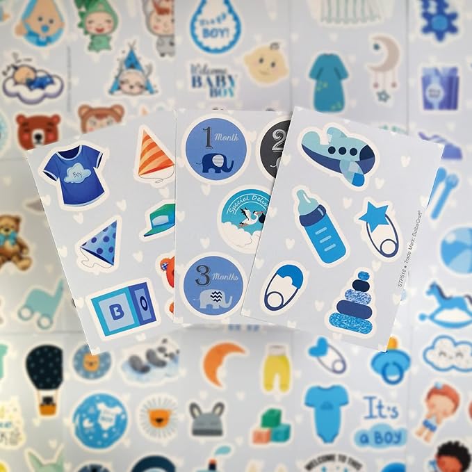 BulbaCraft 100Pcs Boy Stickers for Shower, Newborn Stickers, Shower Favors for Boys, Elephant Decals, Gifts for Women & Men