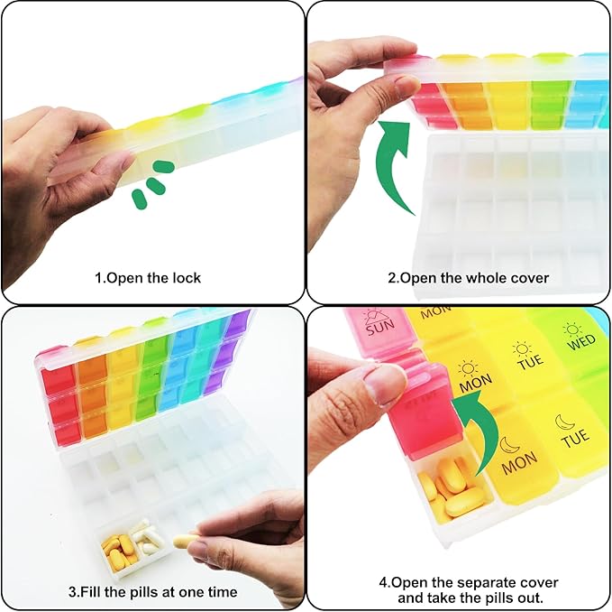 Extra Large Weekly Pill Organizer 8 Day x 7 Compartments per Day dust-Proof Design Pill Box Pill Cases by Week, Pill Dispenser Container to Hold Vitamins Fish Oil (21 Days, 3 Weeks)