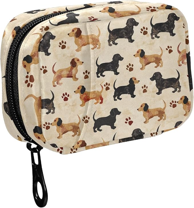 Fustylead Cute Brown Black Dachshund Dogs and Paw Prints Pill Organizers 2 Times A Day Pill Case Bag with Zipper Portable Weekly Pill Dispensers for Vitamin Supplement