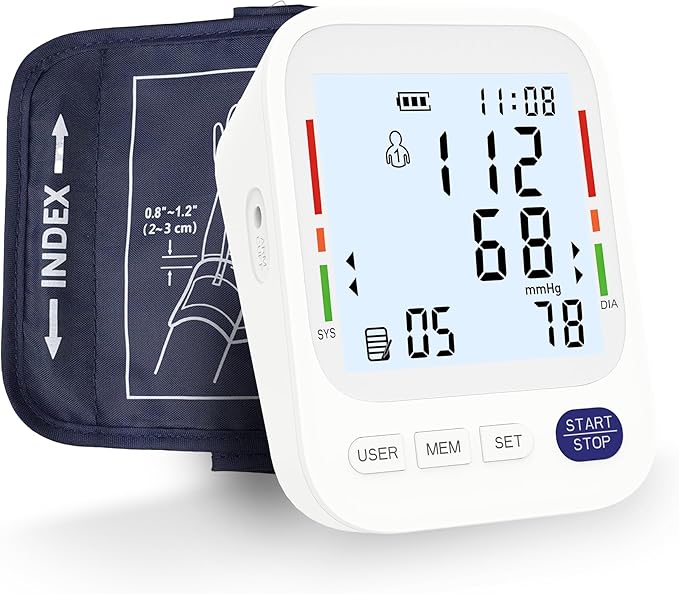 P PANACARE Upper Arm Blood Pressure Monitor – Large LCD Display BP Machine, 2-User 240 Memory, Irregular Heartbeat Detection, Wide Cuff 8.7"-20.5", Type-C Power