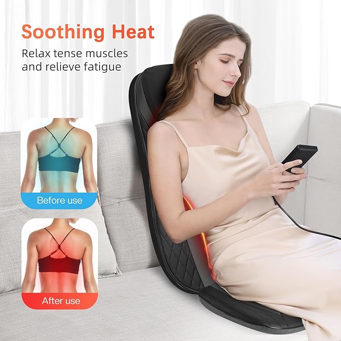 Shiatsu Neck & Back Massager with Heat, Massage Chair Pad Cushion for Stress Relief, Inflatable Flaps Back Support, Kneading or Rolling Chair Seat Massage