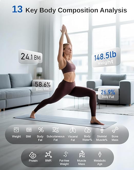 GE Smart Scale for Body Weight and Fat, Digital Bathroom Scales BMI Body Fat - Bluetooth 13 Body Composition Monitor for Muscle Mass People with App, Accurate 400lb Weighing, Battery-Black