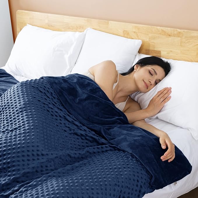 yescool Weighted Blanket with Cover (7 lbs, 41" x 60", Cobalt Blue) Heavy Blanket for Sleeping Perfect for 60-90 lbs, Breathable Blanket with Premium Glass Bead, Machine Washable