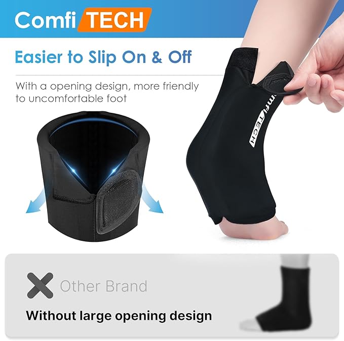 Comfitech Ankle Ice Pack Wrap Sleeve with Large Opening, Reusable Gel Cold Pad for Foot and Heel, X-Large, 2 Packs