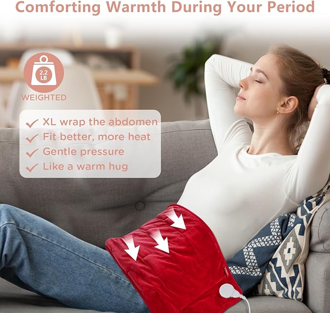 Comfytemp Weighted Heating Pad for Back & Period, 12x24 Extra Large Electric Heat Pad, 2.2 lb Neck Shoulder Heated Pad, 2H Auto-Off, Red