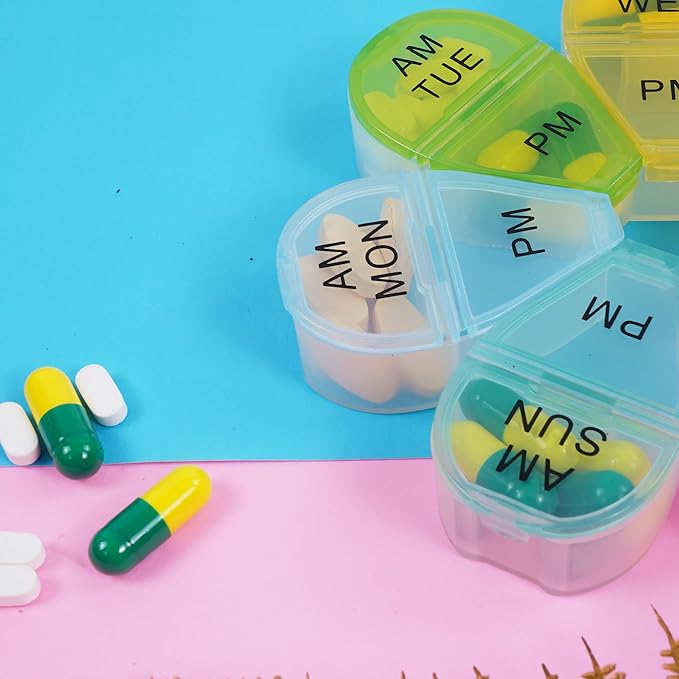 Cute 7 Day AM PM Pill Organizer, Twice a Day Weekly Pill Box with 7 Color Coded Compartments, Flower Shape Portable Travel Pill Case for Vitamins, Supplements and Medications (Multicolor, Small)