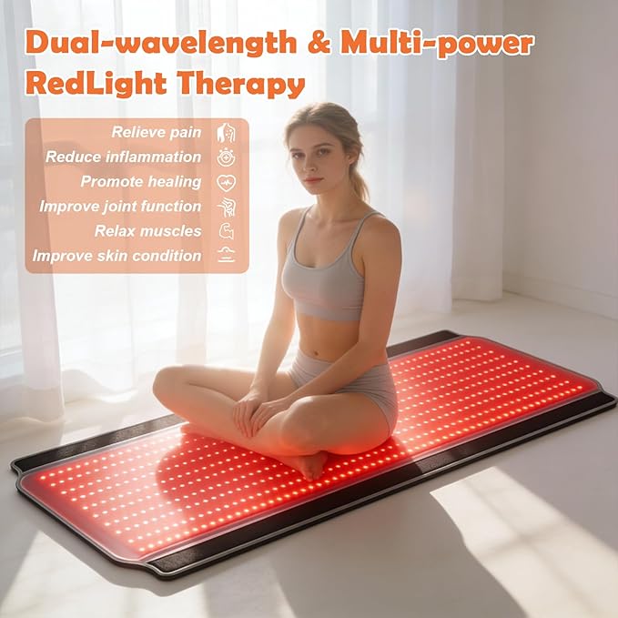 Full Body Red Light Therapy Mat, 59.1"*25.6" Whole Red Light Therapy Pad for Body with 660nm & 850nm, 600 LEDs redlight Blanket with Adjustable Timer & Intensity, Gifts for Women, Men, and Pets