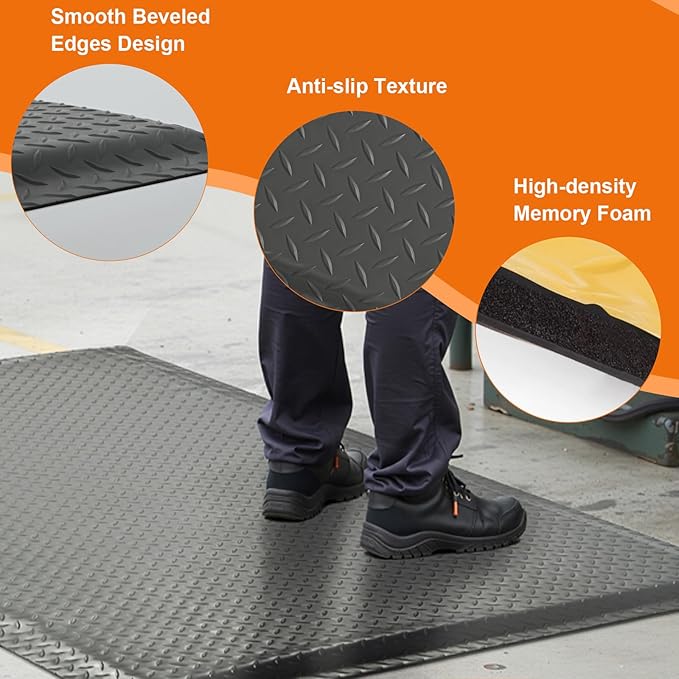 Nisorpa Anti Fatigue Mats Industrial 3' x 5' Ergonomic Standing Mat 15/16" Extra Thick Cushioned Shop Floor Mats Kitchen Mats Heavy Duty Commercial Diamond Plate Support for Leg & Back Pain,Grey