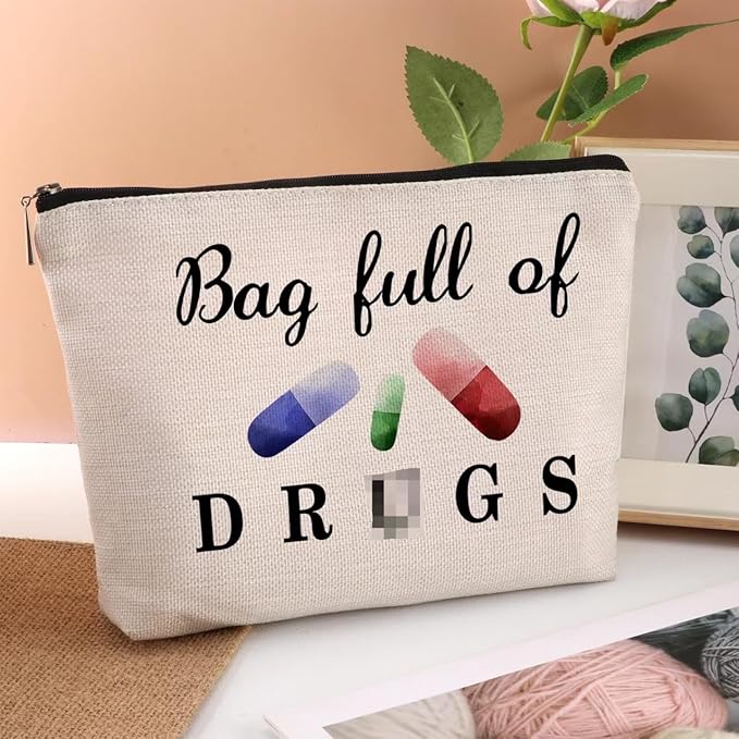 Funny Pill Medicine Bags Nurse Practitioner Gifts for Women Travel Cosmetic Bag Full of Pill Patient Birthday Gifts Storage Multi function Pouch