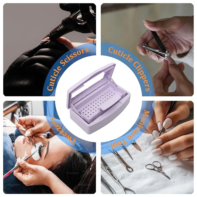 Nail Tool Sterilizer Box, Plastic Sterilization Tray for Tweezer, Eyelash Extensions, Hair Salon, Spa, Nail Implement for Esthetician