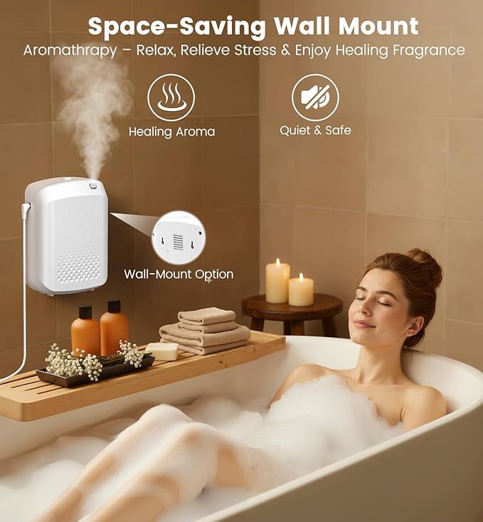 Waterless Essential Oil Diffuser 3000 Sq.Ft Coverage for Large Home Hotel Office, 400ml Cold Air Scent Machine for Aromathrapy, Bluetooth App Control, No-Noise Aroma Diffuser On Wall Gift for Her