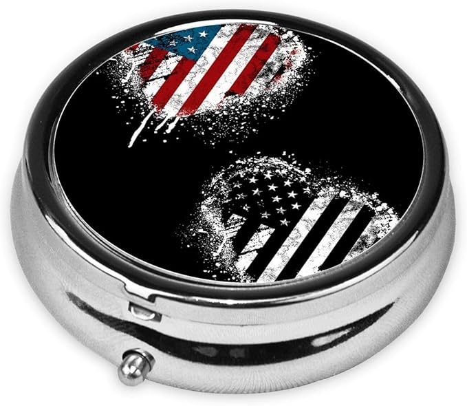 Small Pill Box, Waterproof Portable Daily Small Pill Case for Purses Pocket Compact Travel Medicine Holder for Vitamins,Fish Oils, Supplements, American Flag Love Heart