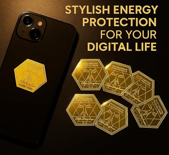 AlphaDesignLuxe 24K Gold Protection Stickers 6-Pack – Luxury Wellness Tags for Smartphones, Tablets & Laptops – Decorative Device Support Stickers