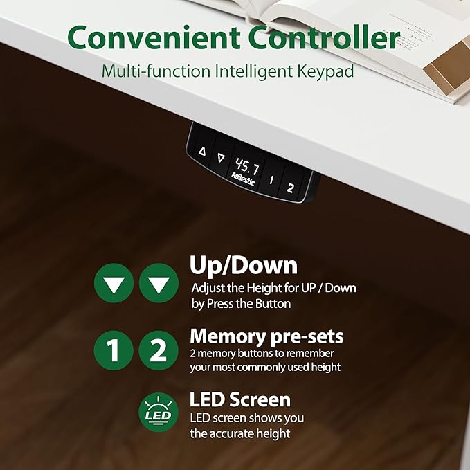 Agilestic Electric Standing Desk, 71 x 24 Inches Height Adjustable Desk, Sit Stand up for Work Office Home, Ergonomic Rising Computer Table with Memory Preset, White