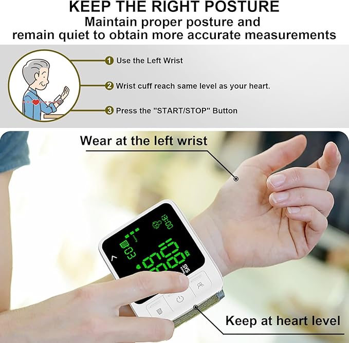 huangirl Wrist Blood Pressure Monitor | Wrist Blood Pressure Monitors for Home Use | Automatic Blood Pressure Monitor Wrist Blood Pressure Cuff with 2 Users Memory LCD Display Hypertension Alarm