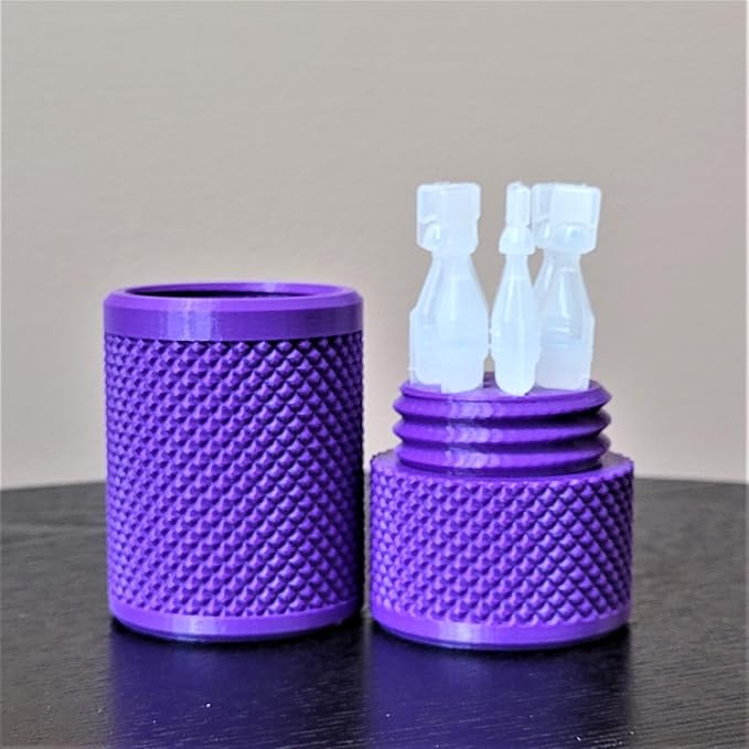Eye Drop Vials Holder & Storage Case - Securely Store Seven (7) Single-Use Vials - Screw-On Lid, Knurled Pattern - Keep Vials Safe & Organized to Keep Track of Your Daily Usage (Purple)