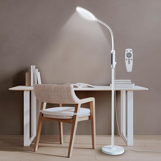 PRIMETEK Light Lamp, Dual Control with Remote & Touch Screen, 10000LUX, Adjustable Neck, Multi-Purpose, Portable, LED Light Technology, 5 Color Temperatures & 10 Brightness Levels, UV-Free