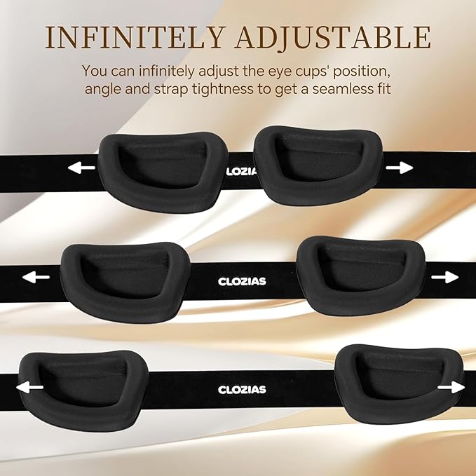 CLOZIA Sleep Mask for Men Women, Adjustable Sleeping Eye Mask, 100% Blocking Eye Masks for Sleep, Soft Comfortable for Travel & Shift Work,Black