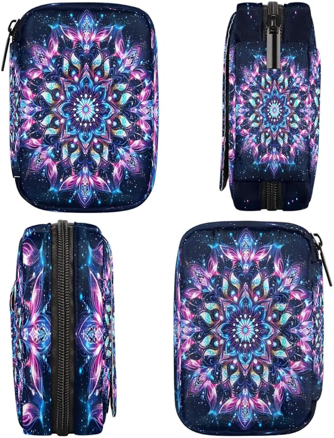 Mandala Purple Flower Travel Pill Organizer Box Weekly Portable Pill Case Daily Pills 7 Day Small Birth Control Pills Container Removable Compartments for Medicine Vitamins Fish Oil