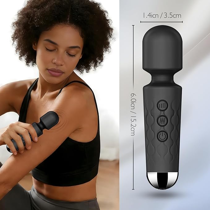 Personal Massage Wand - 20 Modes 8 Speeds Cordless Vibration Massager, Strong Powerful Waterproof Perfect for Travel, Magic Stress Away, All Body Back Legs Hand Pains Sports Recovery (Black)
