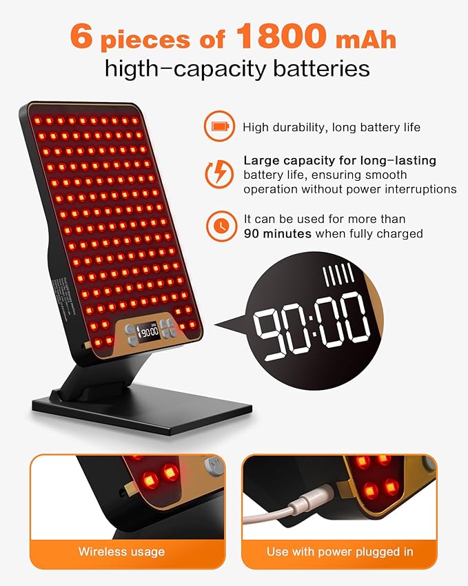 POOKIEGSSRedLight Therapy, Rechargeable InfraredRed Lamp with Triple Chip138LEDs, Adjustable Red Light 630/660 / 850nm。Light Therapy lamp for Body, for face
