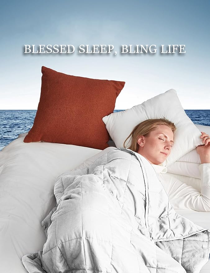 BB BLINBLIN Cooling Weighted Blanket Heavy Blanket, Calm and Sleep, Premium Soft and Comfortable Material and Glass Beads (Light Grey, 60''x80'' 12lbs), Suit for Adult(~110lb) Use on Queen/King Bed