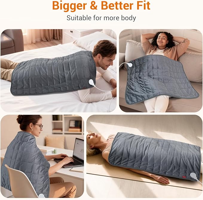 Comfytemp Far Infrared Large Heating Pad 27"×35" for Deeper Back & Period Relaxation, FSA Eligible Weighted Electric Heat Pad with Evenly Filling Ceramic Bead for Better Fit, HSA King Size Heated Pad