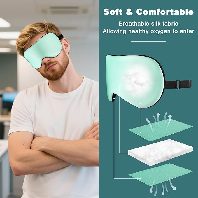 Sleep Mask for Side Sleeper Women Men, Eye Mask for Sleeping Light Blocking, 3D Contoured Cup Sleeping Mask, Soft Breathable Sleep Eye Mask with Adjustable Elastic Strap for Travel (Pastel Blue)