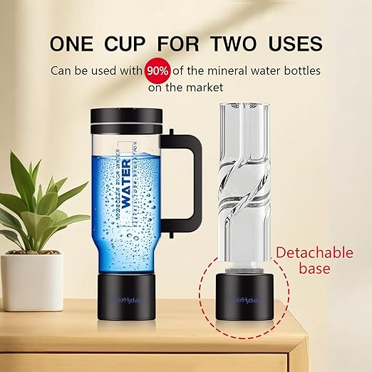 Hydrogen Water Pitcher with Handle: Smart 32 Oz Hydrogen-Enriched Kettle with Dry Electrolysis, Self-Cleaning, Tilt Protection, USB-C Rechargeable
