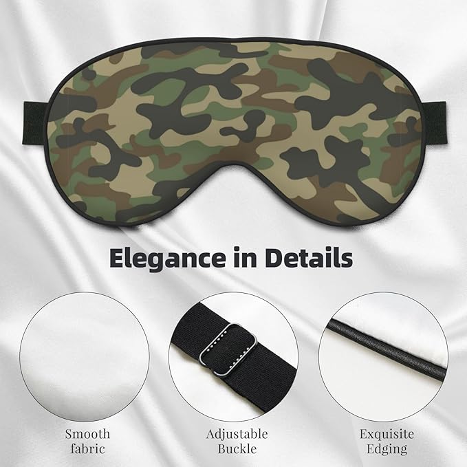 Green Camouflage Sleep Mask Eye Mask with Adjustable Strap Eye Sleep Shade Cover Blocks Light for Women Men Airplane Travel Nap