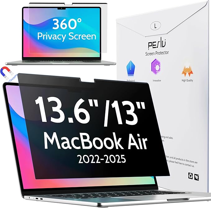 Magnetic 4 Way Privacy Screen for Macbook Air 13.6/13 Inch (2022-2026, M2, M3, M4, M5), Removable Matte Anti Glare Blue Light Protector, 360 Private Security Filter for Mac Laptop Computer