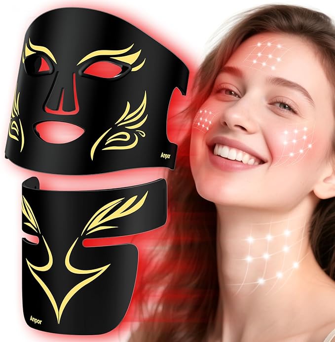 Red Light Therapy for Face and Neck Chest, Red Light Therapy Mask, 850nm Infrared Light, Rechargeable 2000mAh Red Light Mask with 348 LED Beads, 4 Modes, Timer for Anti-Aging, Wrinkles Repair (Black)