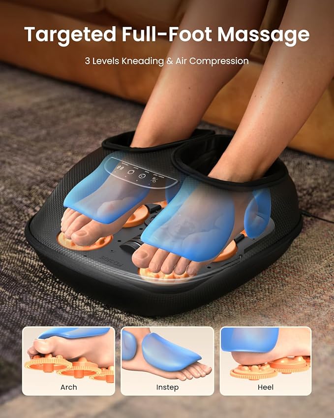 RENPHO Full Foot Massager with Heat [2026 New Upgraded], 3 Levels Air Compression & Deep Kneading, Shiatsu Foot Massage for Plantar Fasciitis & Neuropathy, Birthday Gifts for Women Men Size up to 13