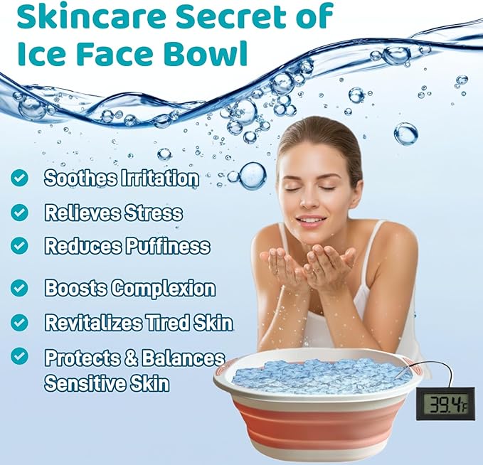 Face Bowl for Ice Bath, Cold Face Plunge Bowl Kit, Foldable Bowl for Face Ice Bath with Reusable Cubes, Portable Cold Plunge Face Bowl, Ice Bowl for Face Cold Plunge Chiller (Light Pink)